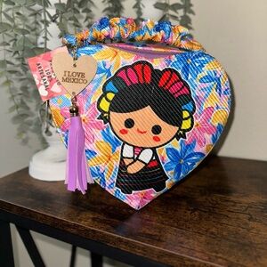 I Love Mexico Heart-Shaped Bag – Colorful Floral Folk Doll